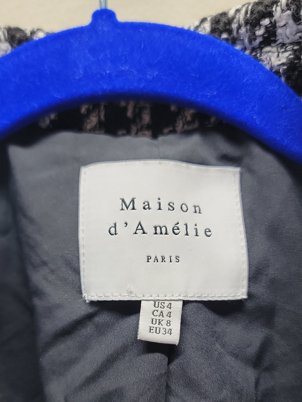 Maison d'Amélie Houndstooth Cropped Blazer Jacket - Black & White Sz 4 Perfect - Picture 2 of 14